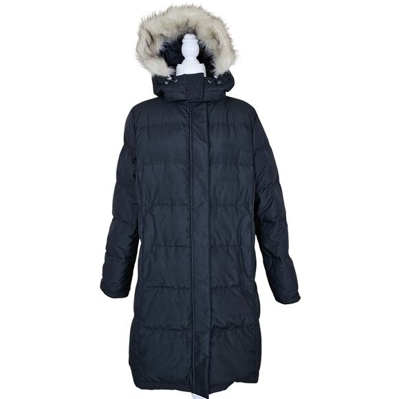 L.L. Bean Ultrawarm 3/4 Length DownTek Coat Black Womens Large Faux Fur Hood - Picture 1 of 16